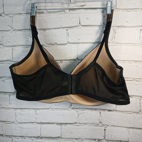 WOMENS LANE BRYANT CACIQUE  NUDE BLACK OVERLAY MESH BACK STRAP BRA 46DD - Picture 6 of 10